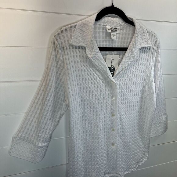 Vintage EK Designs Textured Button Down Top Y2K Boho Minimalist LP White Rave - Picture 3 of 9